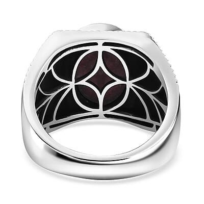D'Joy Norwegian Thulite 7.40 ctw Men's Ring in Black Oxidized Sterling Silver (Size 10.0)