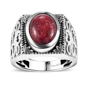 Norwegian Thulite 7.40 ctw Men's Ring in Black Oxidized Sterling Silver (Size 11.0)