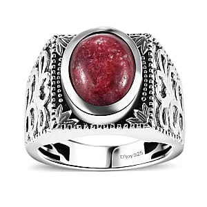 D'Joy Norwegian Thulite 7.40 ctw Men's Ring in Black Oxidized Sterling Silver (Size 12.0)