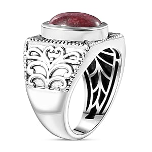 D'Joy Norwegian Thulite 7.40 ctw Men's Ring in Black Oxidized Sterling Silver (Size 12.0)