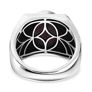 D'Joy Norwegian Thulite 7.40 ctw Men's Ring in Black Oxidized Sterling Silver (Size 12.0)