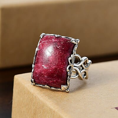 Premium Norwegian Thulite 19.10 ctw Branch Ring in Black Oxidized Sterling Silver (Size 10.0)