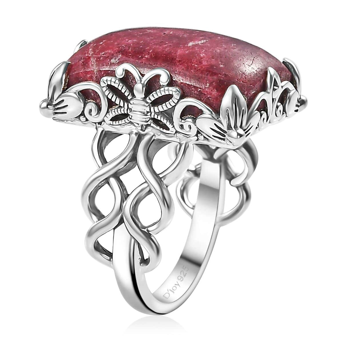 Premium Norwegian Thulite 19.10 ctw Branch Ring in Black Oxidized Sterling Silver (Size 10.0) image number 3