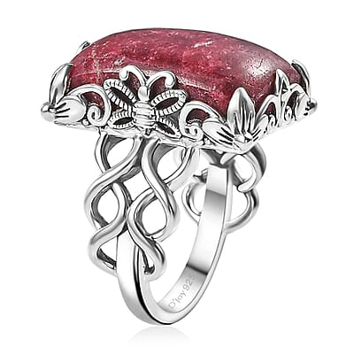 Premium Norwegian Thulite 19.10 ctw Branch Ring in Black Oxidized Sterling Silver (Size 10.0)