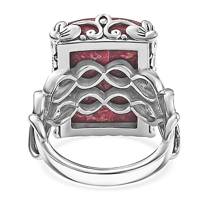 Premium Norwegian Thulite 19.10 ctw Branch Ring in Black Oxidized Sterling Silver (Size 10.0)