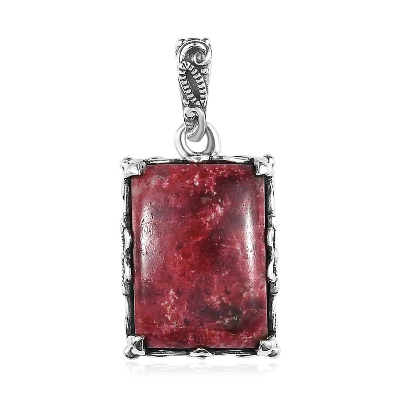 D'Joy Premium Norwegian Thulite 21.00 ctw Branch Pendant without Chain in Black Oxidized Sterling Silver