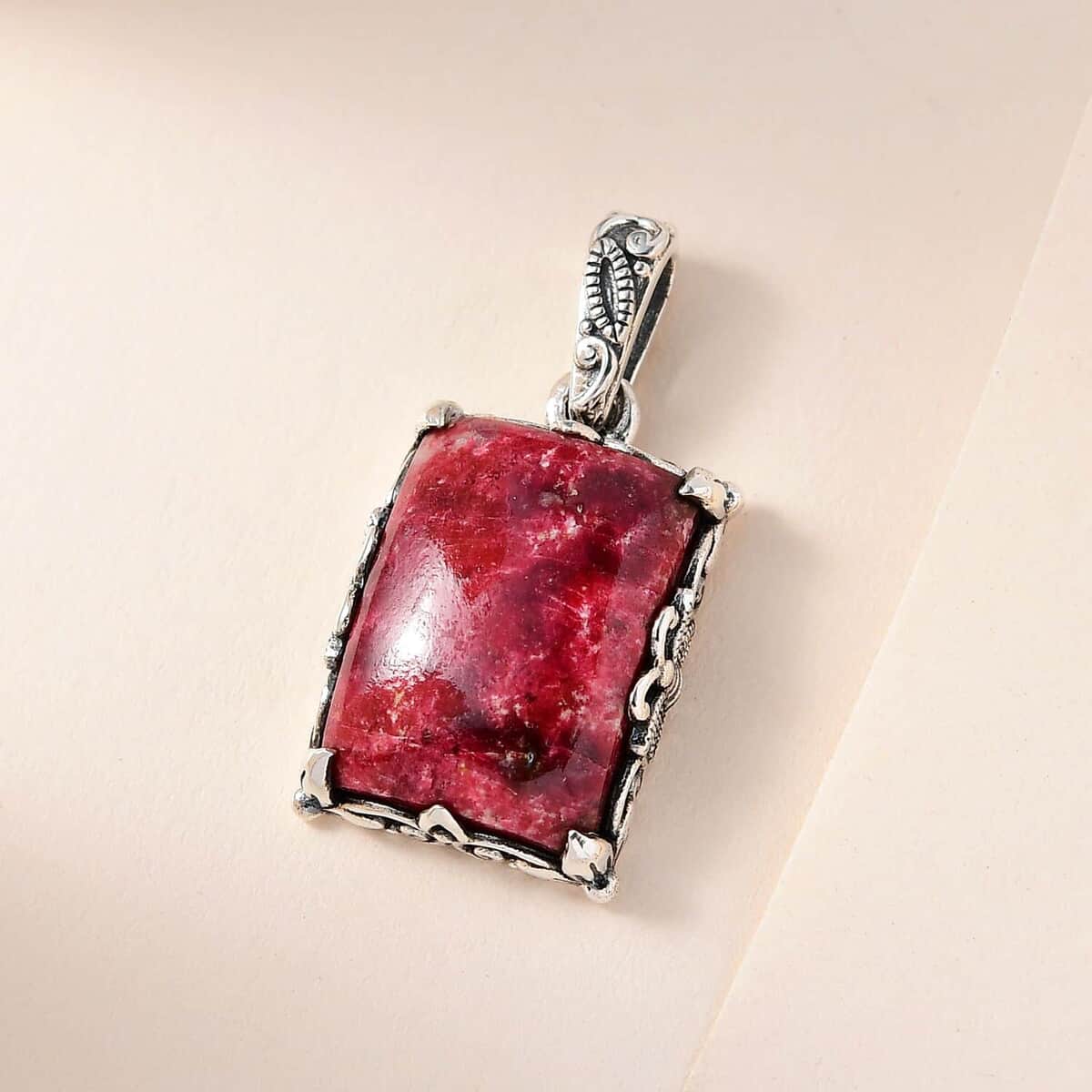 Premium Norwegian Thulite 21.00 ctw Branch Pendant in Black Oxidized Sterling Silver image number 1