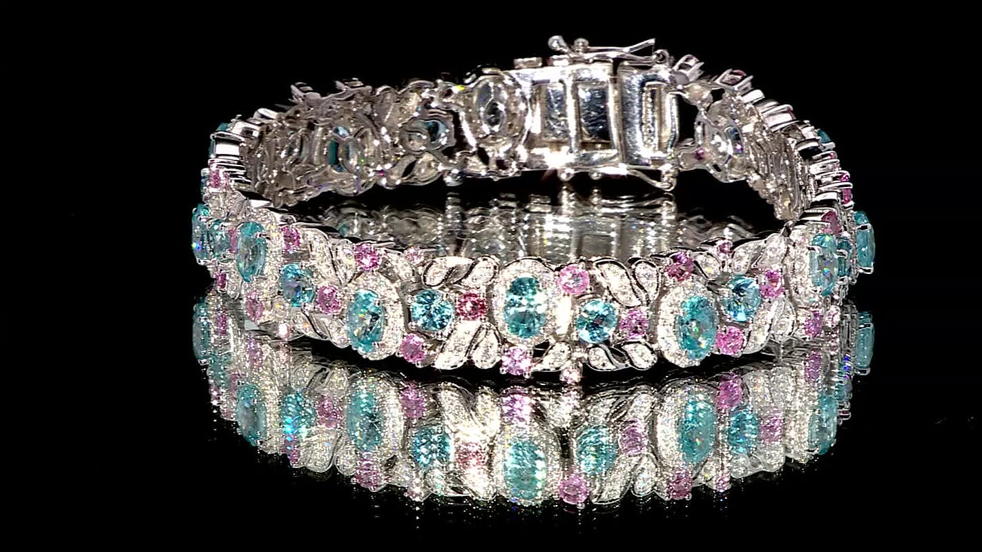 Cambodian Blue Zircon and Multi Gemstone 16.25 ctw Bracelet in Rhodium Over Sterling Silver (6.50 In)