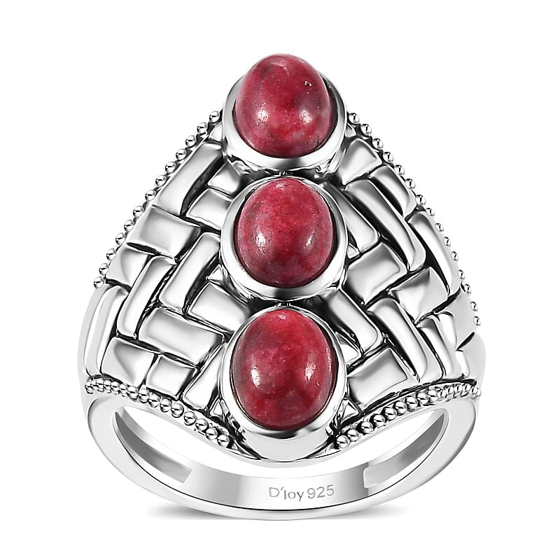 D'Joy Premium Norwegian Thulite 3.15 ctw Trilogy Ring in Black Oxidized Sterling Silver (Size 10.0)