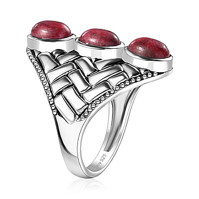 D'Joy Premium Norwegian Thulite 3.15 ctw Trilogy Ring in Black Oxidized Sterling Silver (Size 10.0)