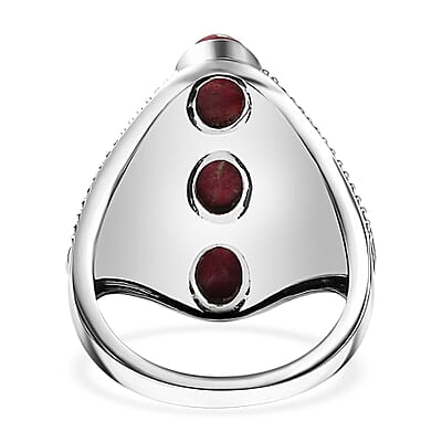 D'Joy Premium Norwegian Thulite 3.15 ctw Trilogy Ring in Black Oxidized Sterling Silver (Size 10.0)