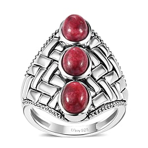 D'Joy Premium Norwegian Thulite 3.15 ctw Trilogy Ring in Black Oxidized Sterling Silver (Size 7.0)