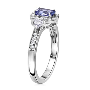 D'Joy Tanzanite and White Zircon 1.15 ctw Ring in Rhodium Over Sterling Silver (Size 6.0)