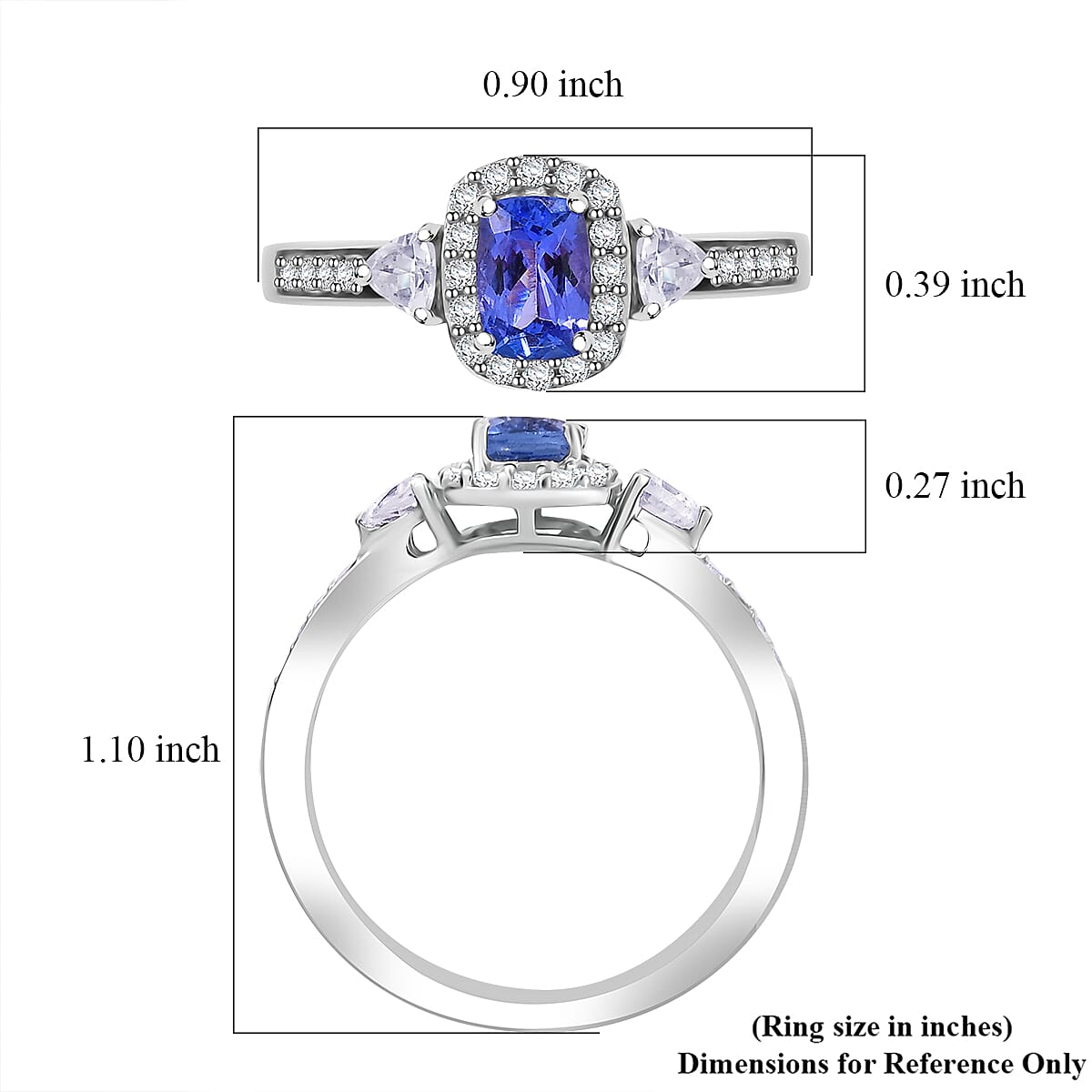 D'Joy Tanzanite and White Zircon 1.15 ctw Ring in Rhodium Over Sterling Silver (Size 6.0)