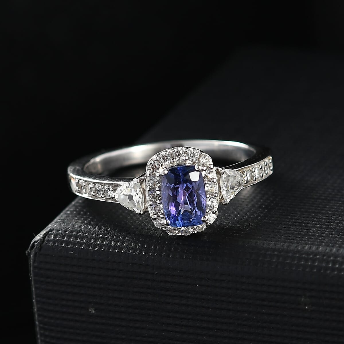 Tanzanite and White Zircon 1.15 ctw Ring in Rhodium Over Sterling Silver (Size 8.0) image number 1