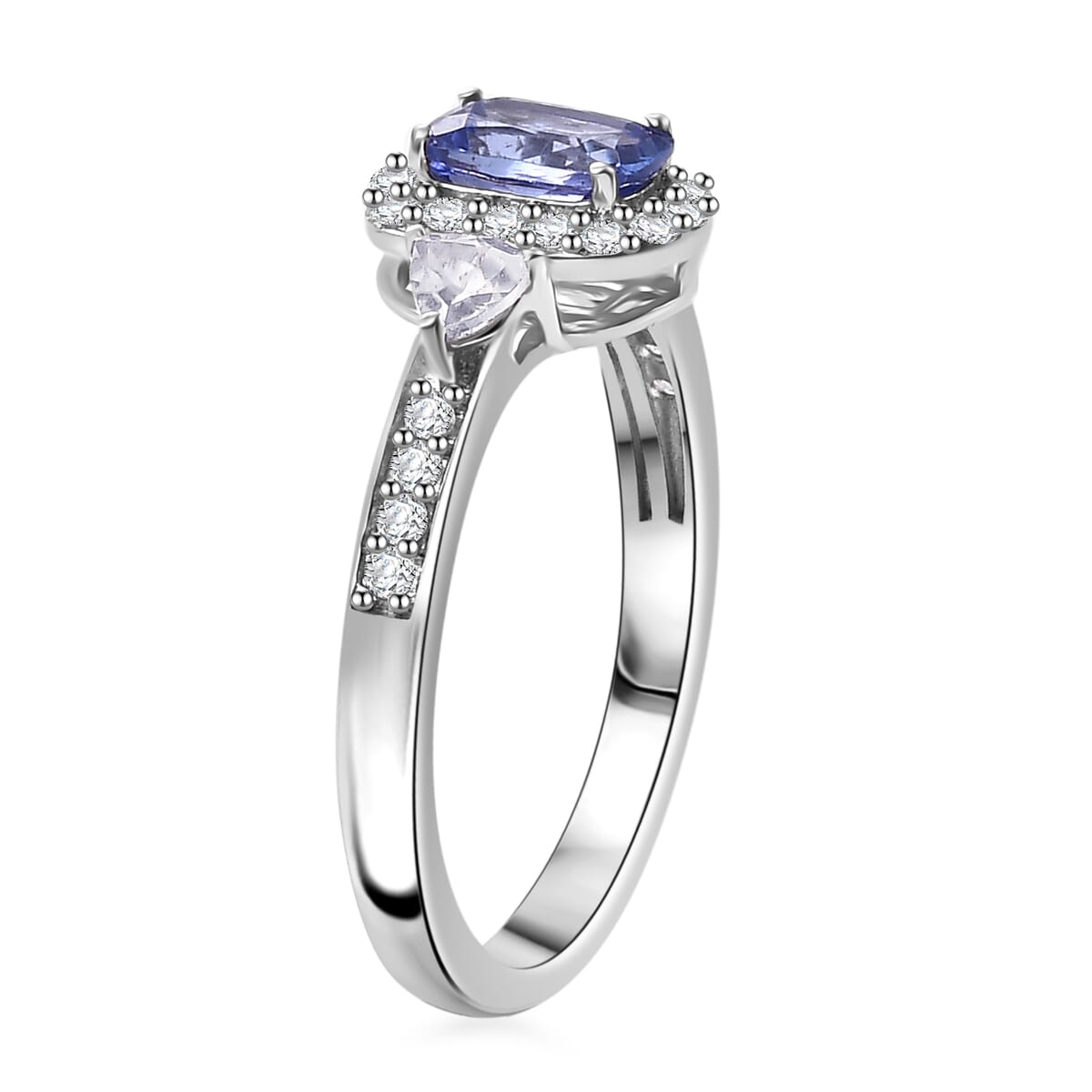 Tanzanite and White Zircon 1.15 ctw Ring in Rhodium Over Sterling Silver (Size 8.0) image number 3