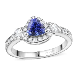 Tanzanite and White Zircon 1.25 ctw Ring in Rhodium Over Sterling Silver (Size 6.0)