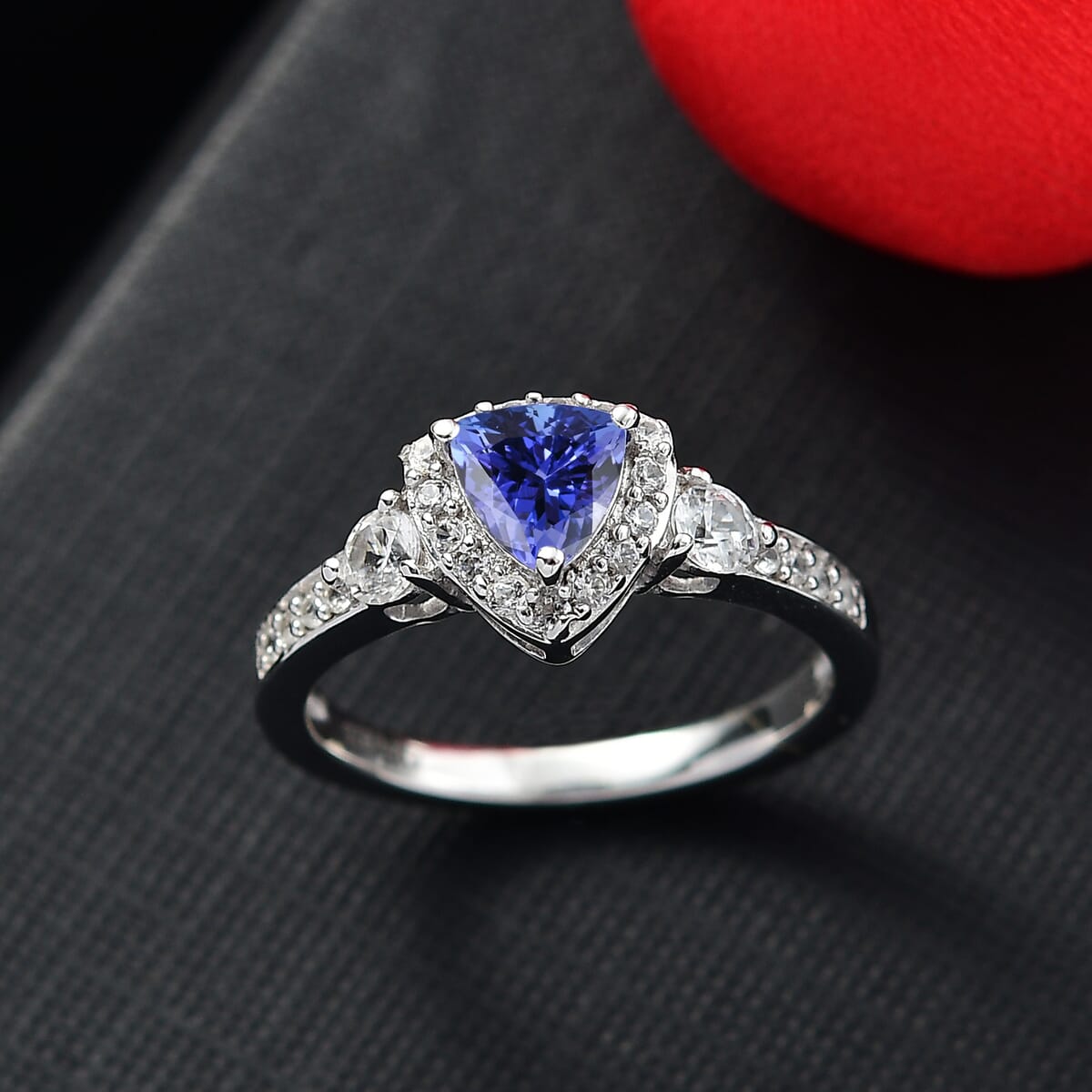 Tanzanite and White Zircon 1.25 ctw Ring in Rhodium Over Sterling Silver (Size 6.0) image number 1