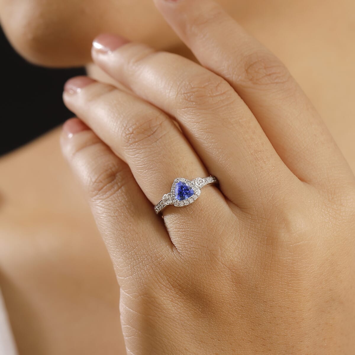 Tanzanite and White Zircon 1.25 ctw Ring in Rhodium Over Sterling Silver (Size 6.0) image number 2