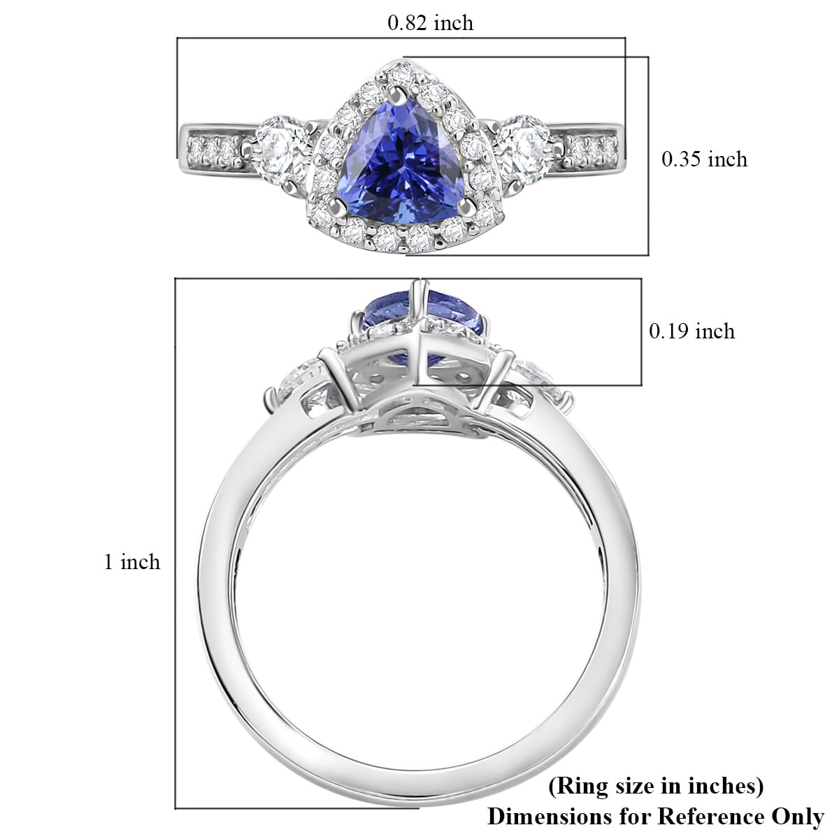 Tanzanite and White Zircon 1.25 ctw Ring in Rhodium Over Sterling Silver (Size 6.0) image number 5