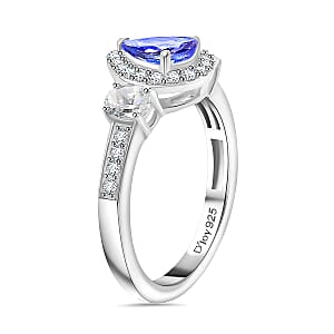 D'Joy Tanzanite and White Zircon 1.40 ctw Ring in Rhodium Over Sterling Silver (Size 5.0)