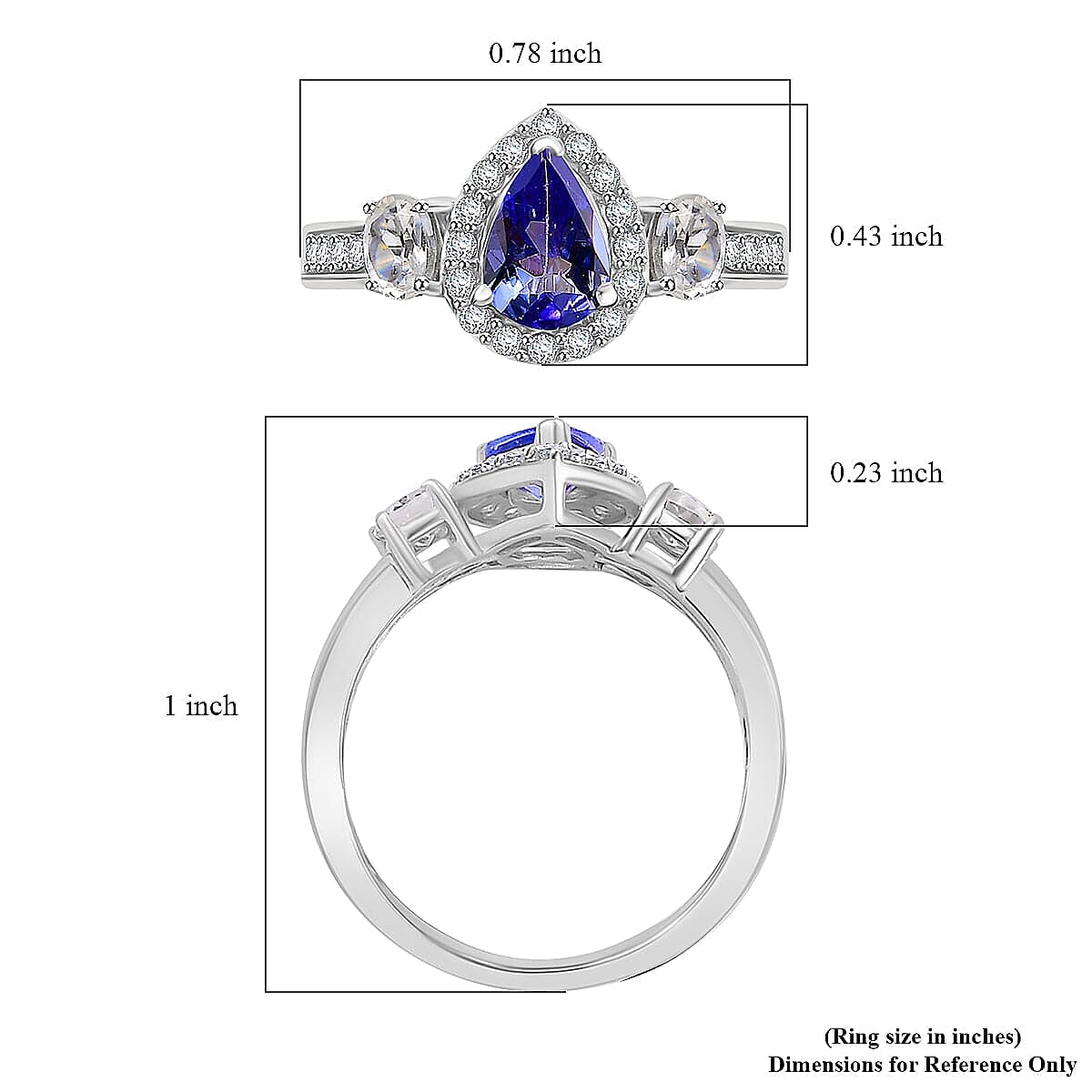 D'Joy Tanzanite and White Zircon 1.40 ctw Ring in Rhodium Over Sterling Silver (Size 5.0) image number 5