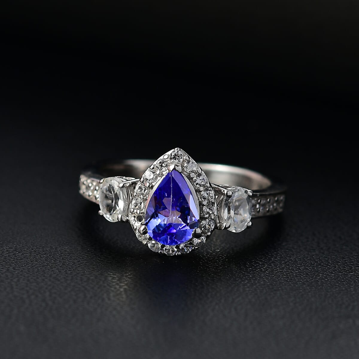 Tanzanite and White Zircon 1.40 ctw Ring in Rhodium Over Sterling Silver (Size 9.0) image number 1