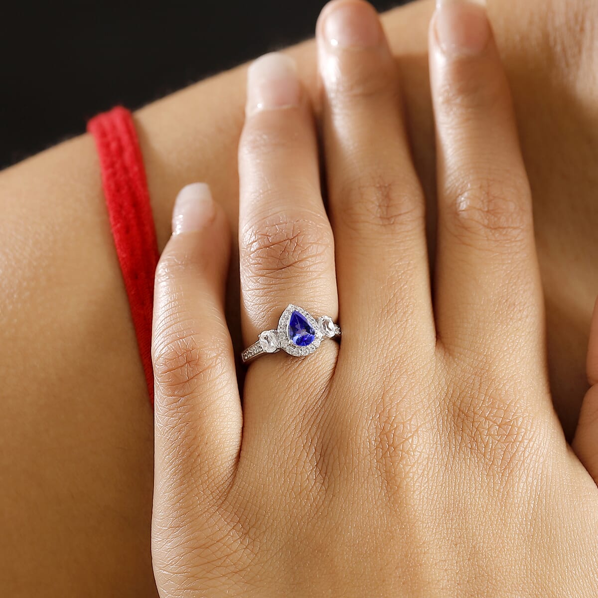 Tanzanite and White Zircon 1.40 ctw Ring in Rhodium Over Sterling Silver (Size 9.0) image number 2