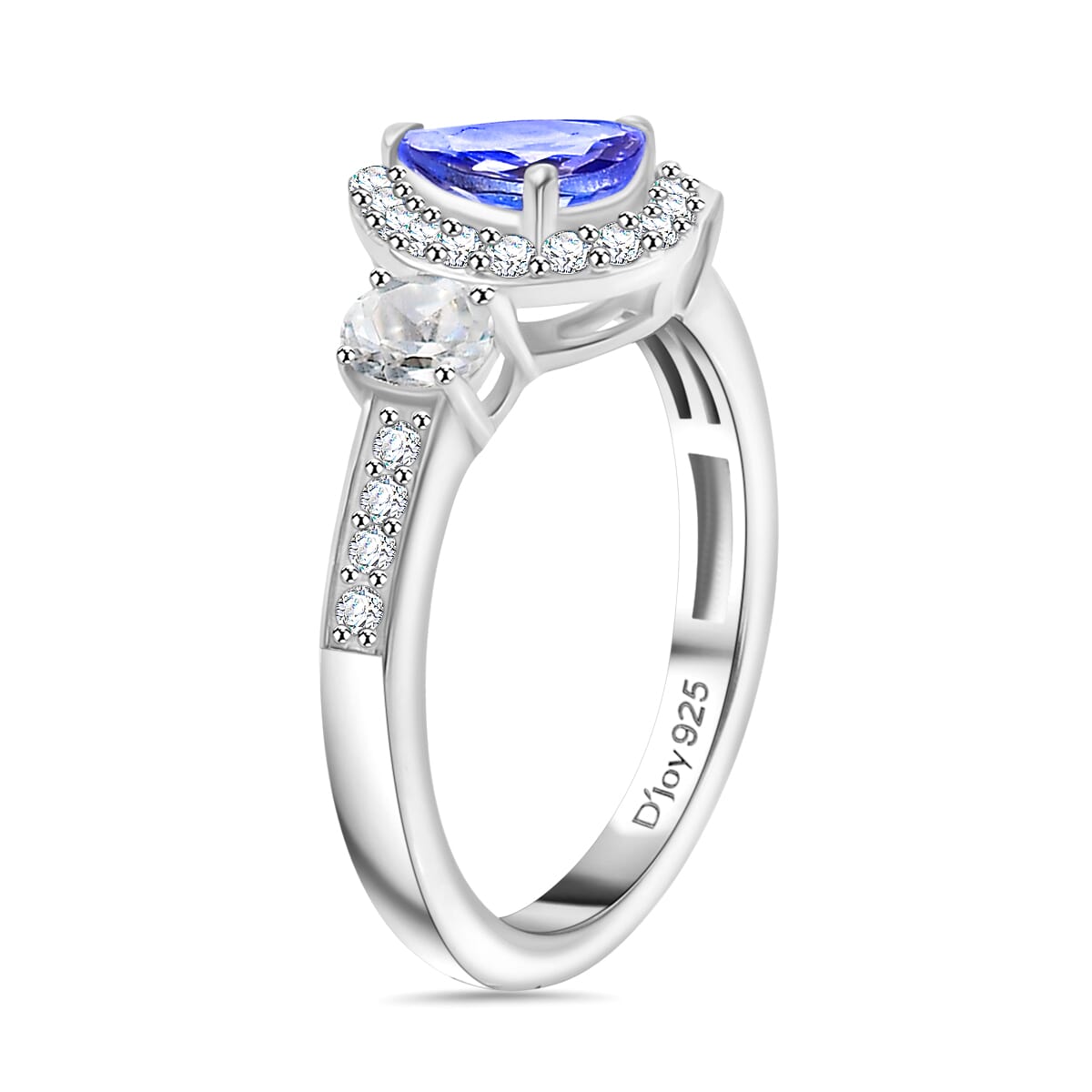 Tanzanite and White Zircon 1.40 ctw Ring in Rhodium Over Sterling Silver (Size 9.0) image number 3