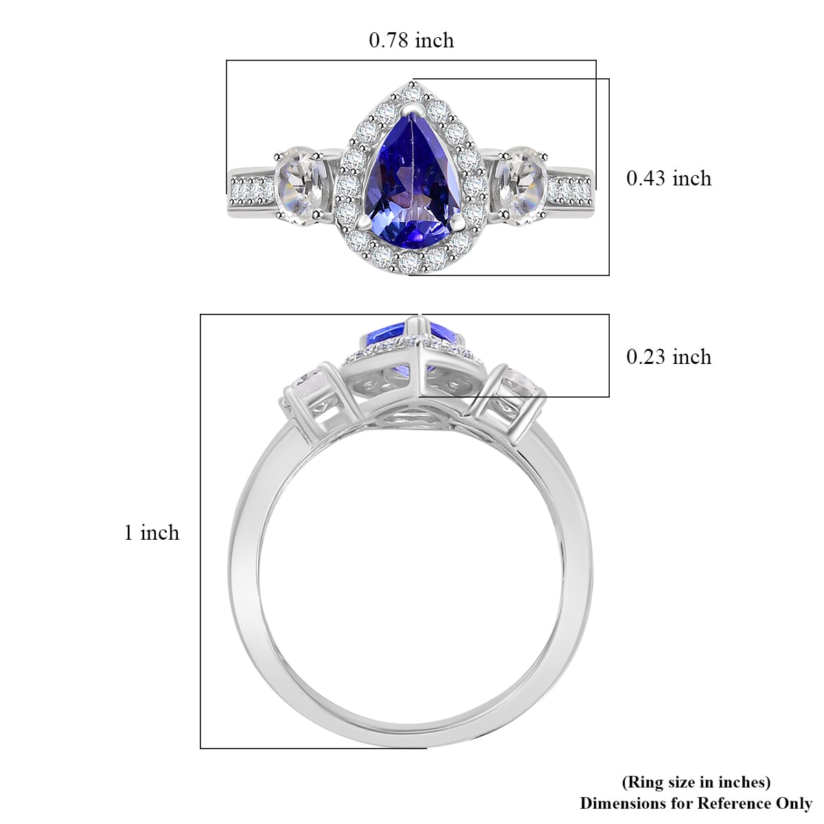 Tanzanite and White Zircon 1.40 ctw Ring in Rhodium Over Sterling Silver (Size 9.0) image number 5