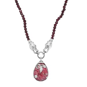 Karis Norwegian Thulite and Orissa Rhodolite Garnet 92.25 ctw Dragon Necklace in Platinum Bond 18 Inches