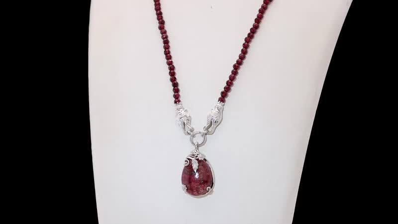 Karis Norwegian Thulite and Orissa Rhodolite Garnet 92.25 ctw Dragon Necklace in Platinum Bond 18 Inches