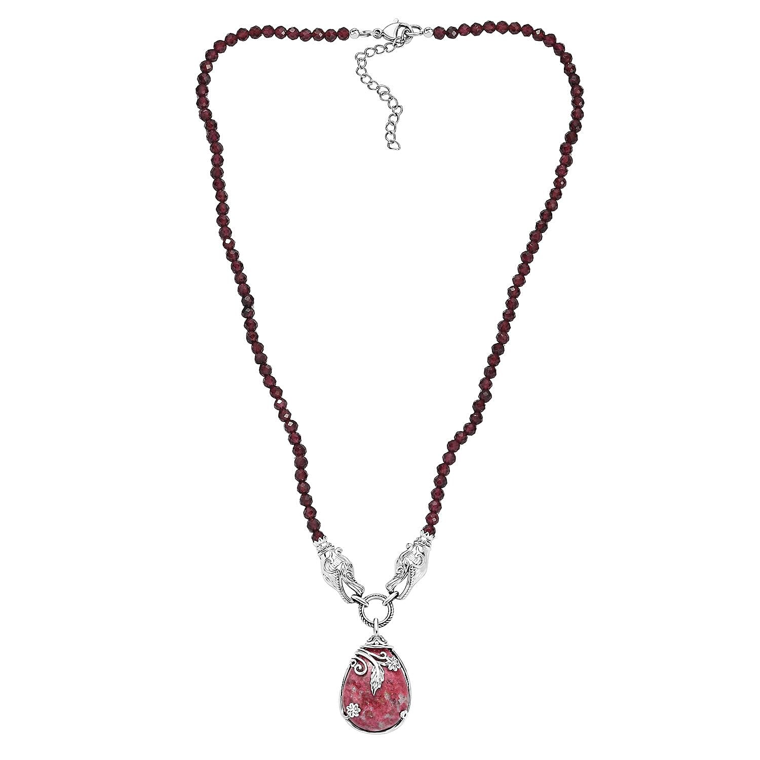 Karis Norwegian Thulite and Orissa Rhodolite Garnet 92.25 ctw Dragon Necklace in Platinum Bond 18 Inches