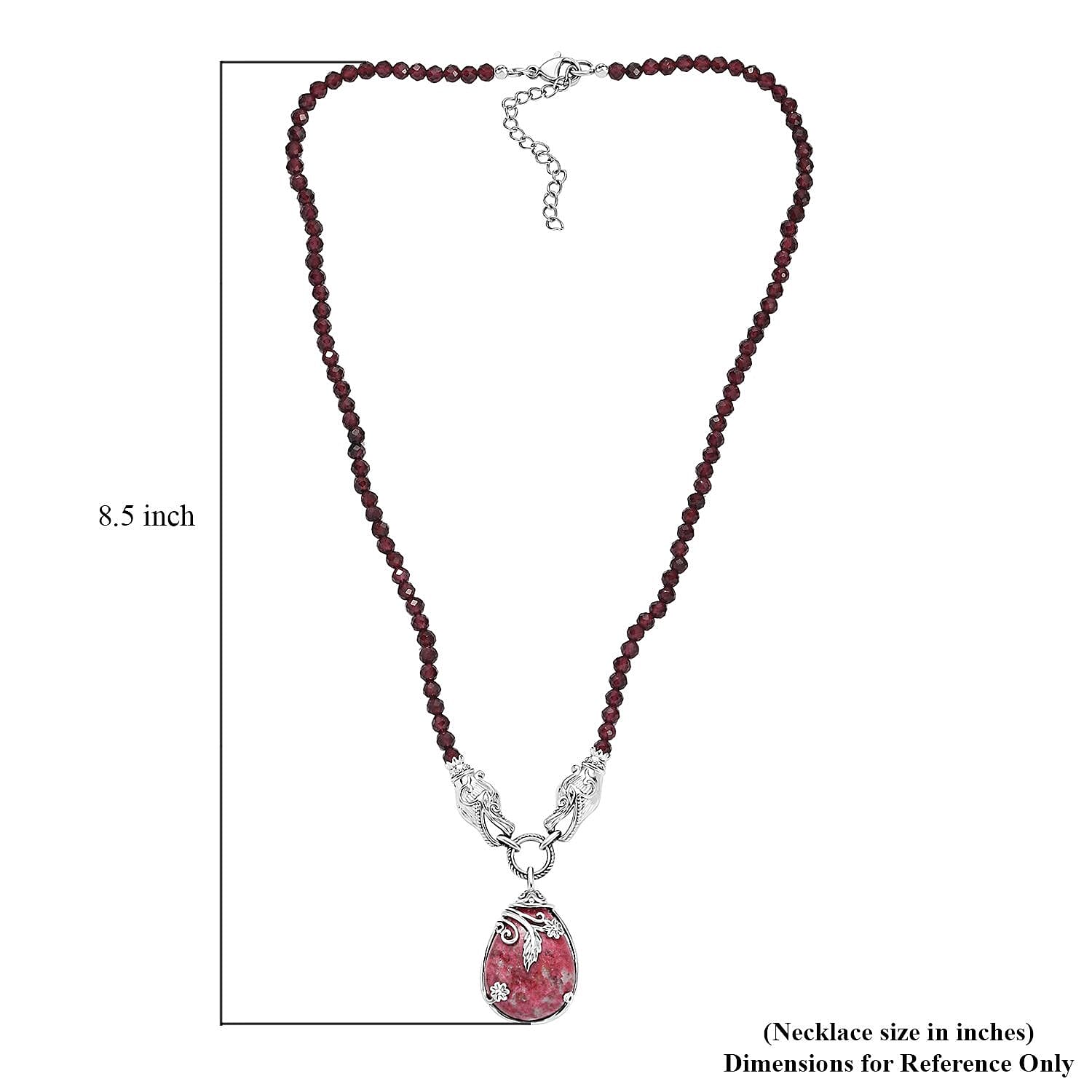 Karis Norwegian Thulite and Orissa Rhodolite Garnet 92.25 ctw Dragon Necklace in Platinum Bond 18 Inches