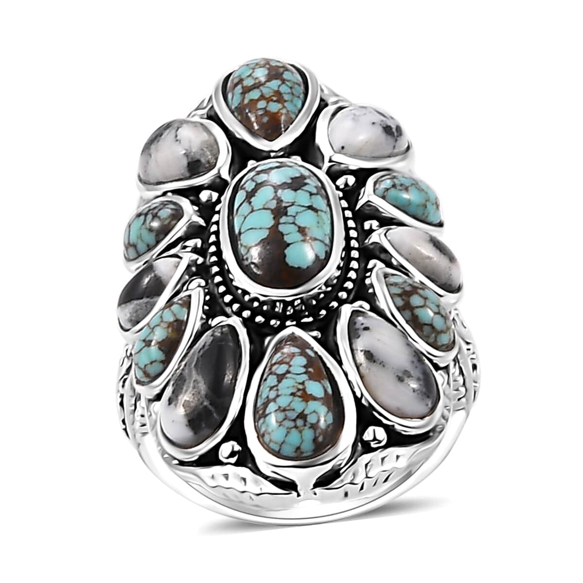 Artisan Crafted Blue Horizon Turquoise and White Buffalo 10.10 ctw Ring in Sterling Silver (Size 10.0) image number 0