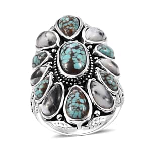 Artisan Crafted Blue Horizon Turquoise and White Buffalo 10.10 ctw Ring in Sterling Silver (Size 10.0)