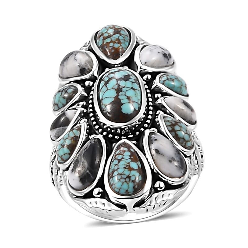 D'Joy Artisan Crafted Blue Horizon Turquoise and White Buffalo 10.10 ctw Ring in Sterling Silver (Size 10.0)