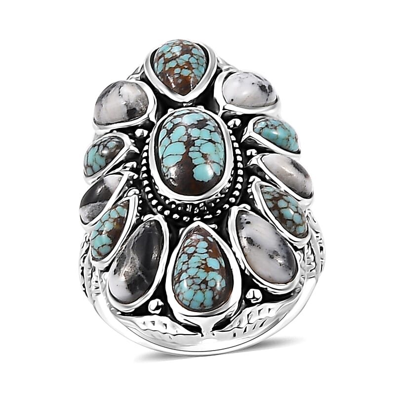D'Joy Artisan Crafted Blue Horizon Turquoise and White Buffalo 10.10 ctw Ring in Sterling Silver (Size 10.0)
