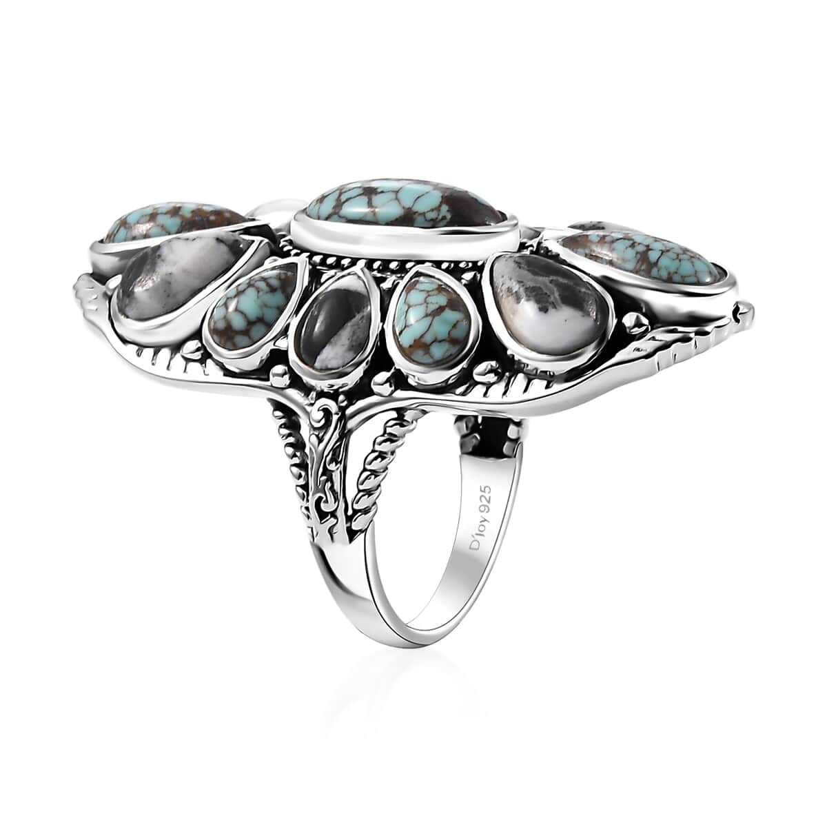 Artisan Crafted Blue Horizon Turquoise and White Buffalo 10.10 ctw Ring in Sterling Silver (Size 10.0) image number 3