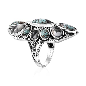 D'Joy Artisan Crafted Blue Horizon Turquoise and White Buffalo 10.10 ctw Ring in Sterling Silver (Size 10.0)