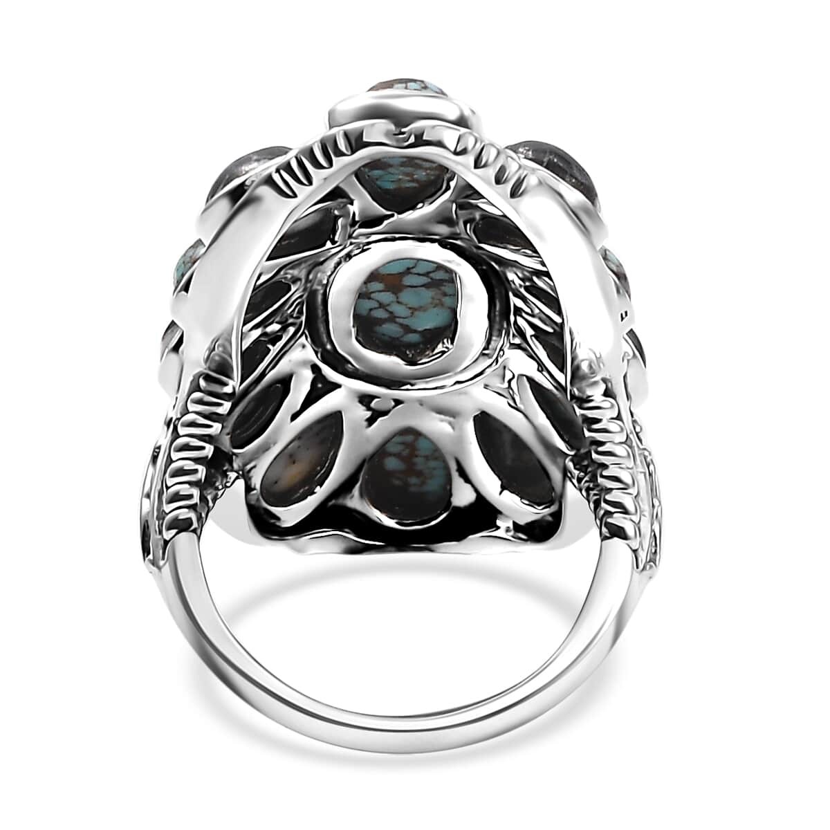 Artisan Crafted Blue Horizon Turquoise and White Buffalo 10.10 ctw Ring in Sterling Silver (Size 10.0) image number 4