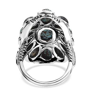 D'Joy Artisan Crafted Blue Horizon Turquoise and White Buffalo 10.10 ctw Ring in Sterling Silver (Size 10.0)