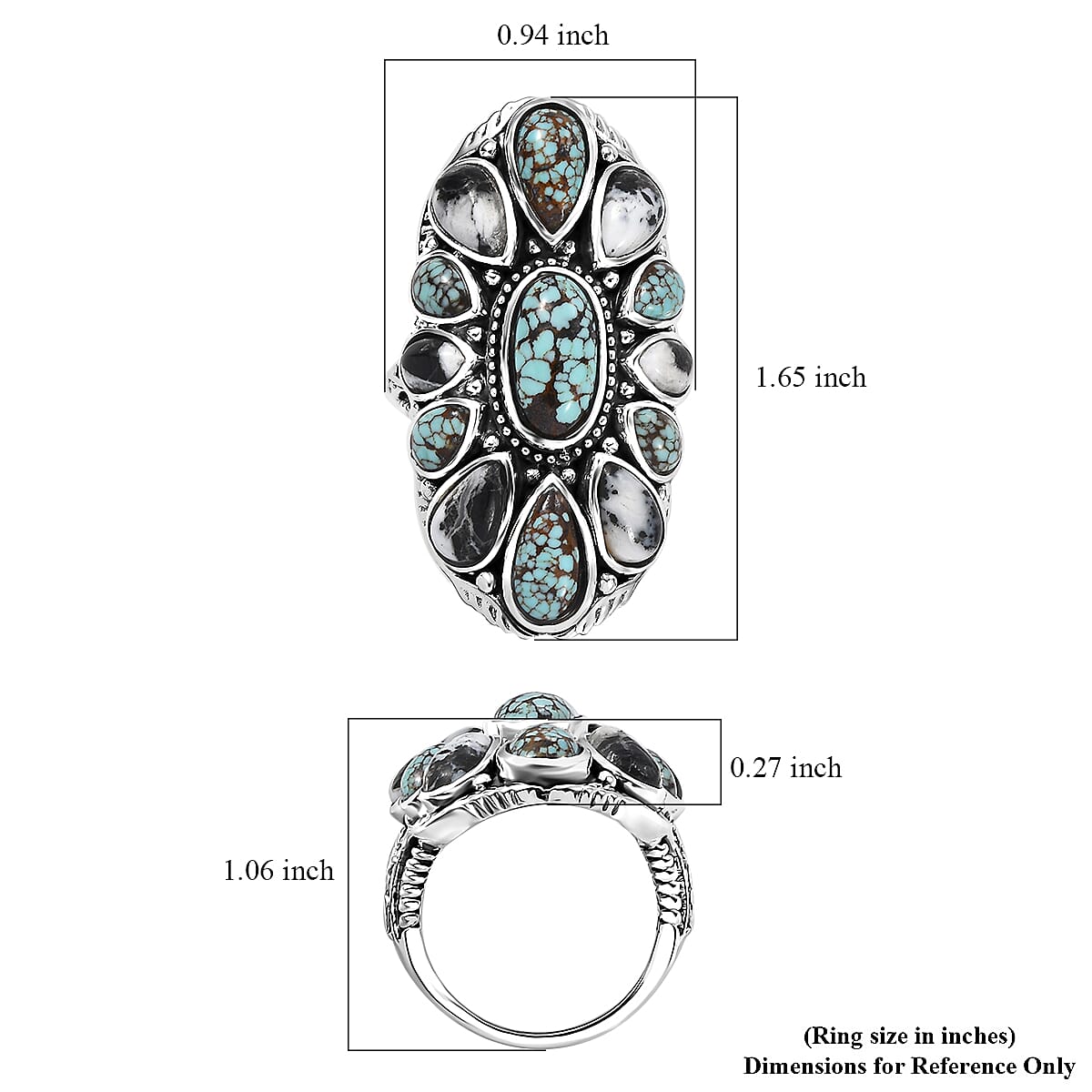 D'Joy Artisan Crafted Blue Horizon Turquoise and White Buffalo 10.10 ctw Ring in Sterling Silver (Size 10.0)