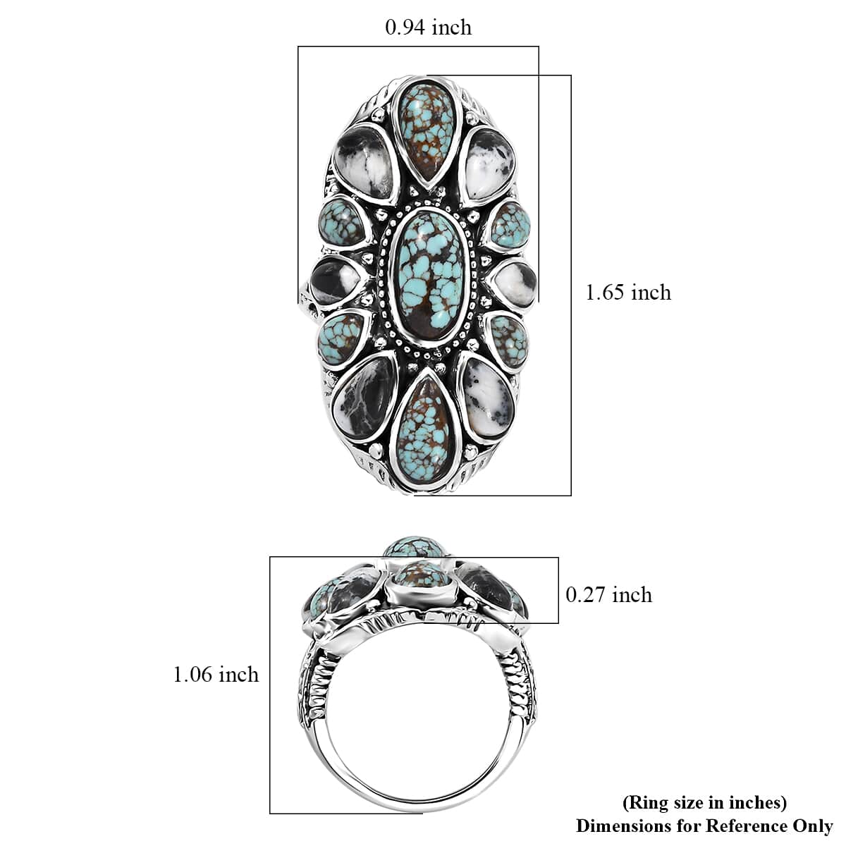 Artisan Crafted Blue Horizon Turquoise and White Buffalo 10.10 ctw Ring in Sterling Silver (Size 10.0) image number 5