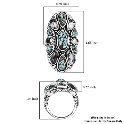 D'Joy Artisan Crafted Blue Horizon Turquoise and White Buffalo 10.10 ctw Ring in Sterling Silver (Size 10.0)