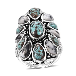 Artisan Crafted Blue Horizon Turquoise and White Buffalo 10.10 ctw Ring in Sterling Silver (Size 7.0)