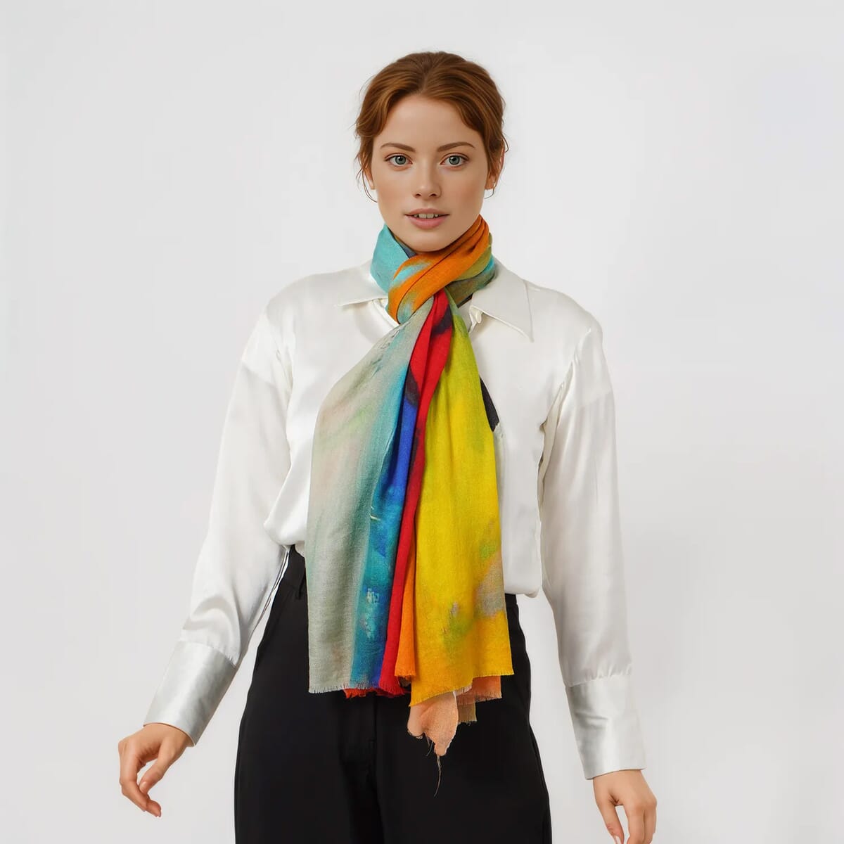 Multi Brushstroke La Marey 100% Cashmere Digitally Printed Scarf image number 0