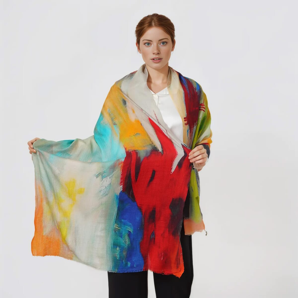 Multi Brushstroke La Marey 100% Cashmere Digitally Printed Scarf image number 1