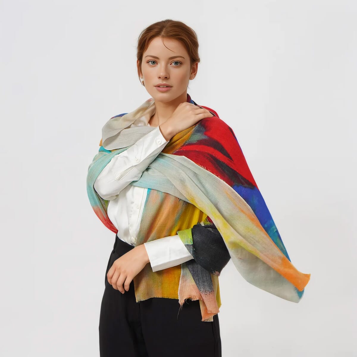Multi Brushstroke La Marey 100% Cashmere Digitally Printed Scarf image number 2