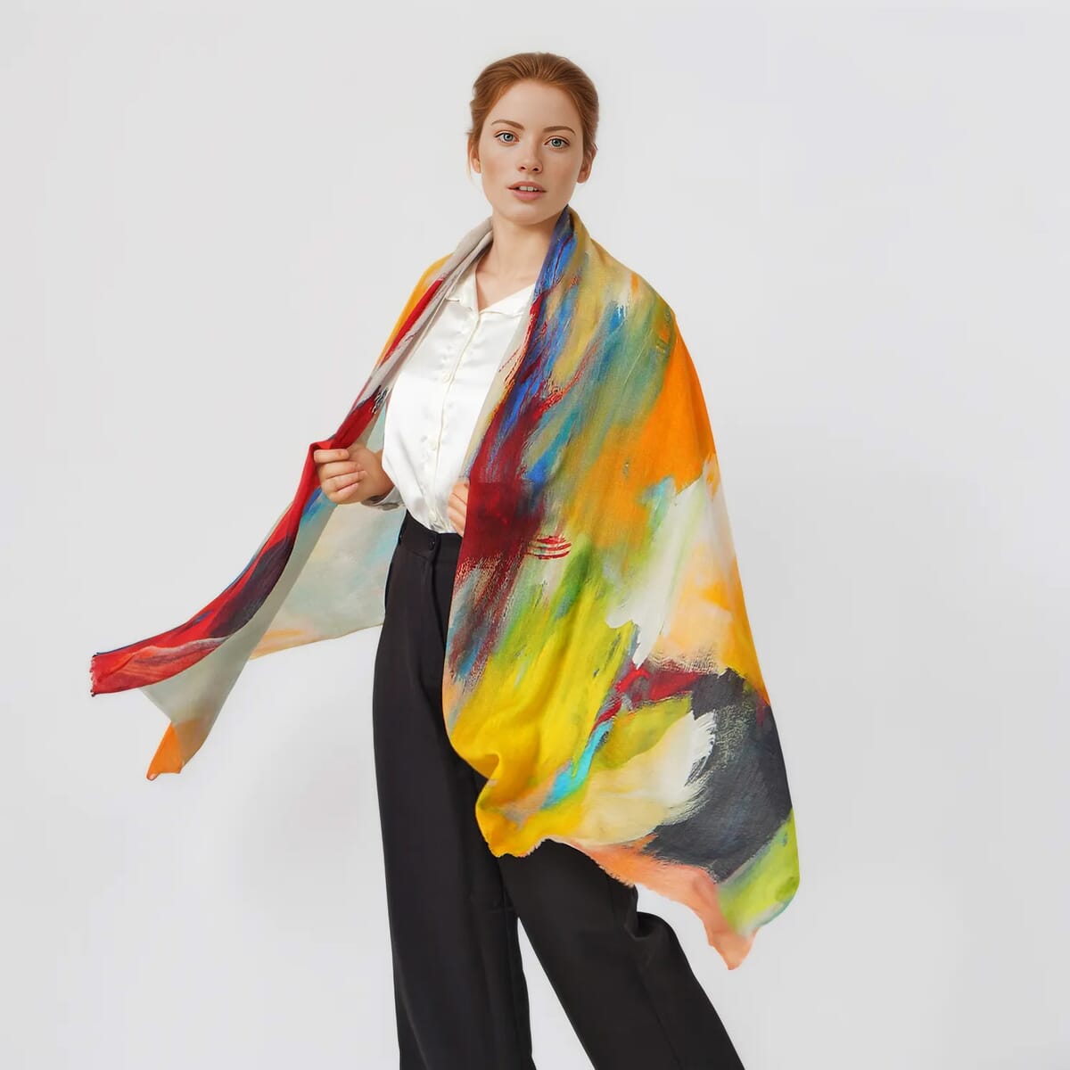 Multi Brushstroke La Marey 100% Cashmere Digitally Printed Scarf image number 3